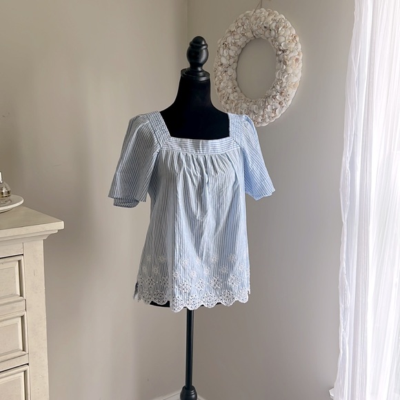 NWOT: Loft Eyelet Square Neck Peasant Top | M - Picture 2 of 16